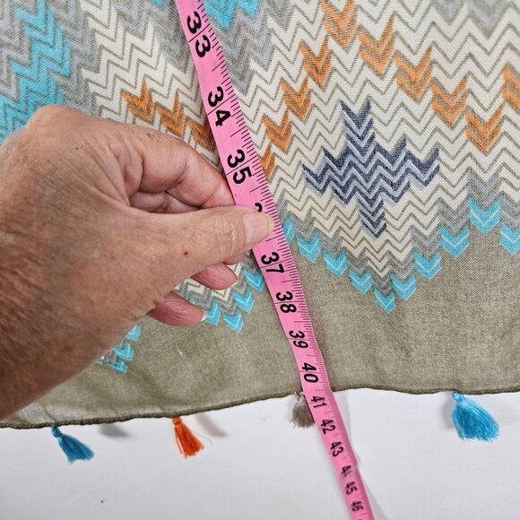 Southwestern Style Multicolor Tassel Shawl Scarf Wrap Blue Tan Aztec Bohemian SW - Picture 5 of 5